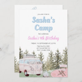 Camping Truck Forest Girl Birthday Invitation Kaart