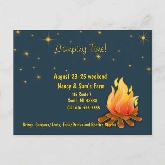 Camping-uitnodiging Uitnodiging Briefkaart (Voorkant)