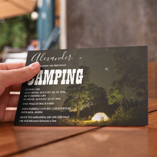 Camping under the Night Sky Birthday Invitation Kaart