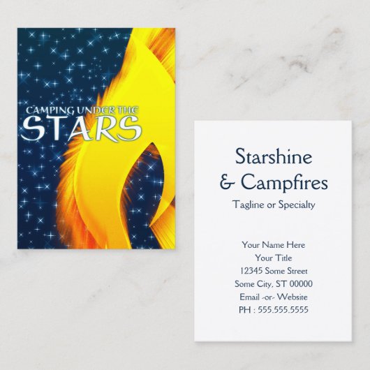 Camping under the Stars Starshine and Campfire Visitekaartje (Voorkant / Achterkant)