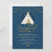 Camping under the Stars Tepee Navy & Gold Birthday Kaart (Voorkant)