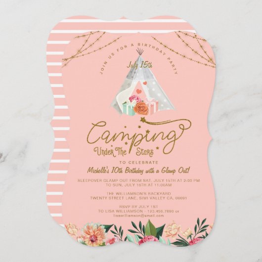 Camping under the Stars Tepee Pink & Gold Camping Kaart (Voorkant / Achterkant)