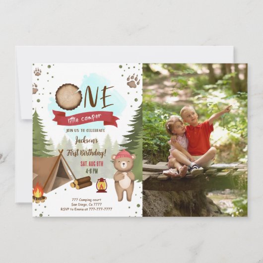 Camping Verjaardag Foto uitnodiging (Voorkant)
