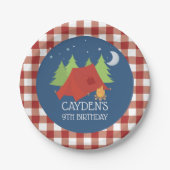 Camping Verjaardagsfeest borden rode plaid Papieren Bordje (Voorkant)