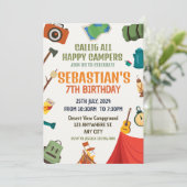 Camping Verjaardagsfeest Moderne kinder uitnodigin Kaart (Staand voorkant)