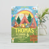 Camping Verjaardagsfeest Moderne kinder uitnodigin Kaart (Staand voorkant)