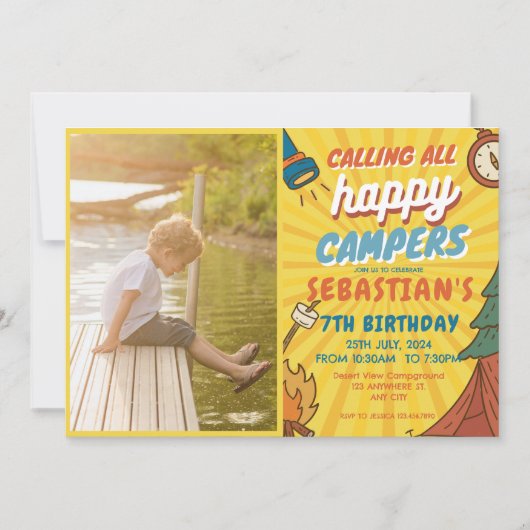 Camping Verjaardagsfeest Moderne kinder uitnodigin Kaart (Voorkant)