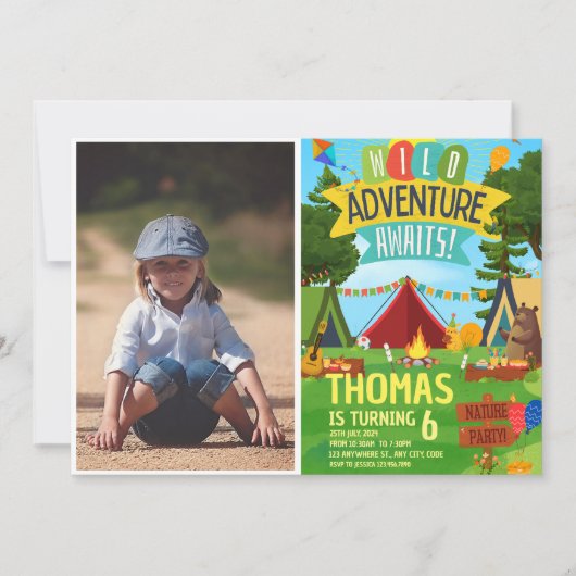 Camping Verjaardagsfeest Moderne kinder uitnodigin Kaart (Voorkant)