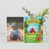 Camping Verjaardagsfeest Moderne kinder uitnodigin Kaart (Staand voorkant)