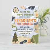 Camping Verjaardagsfeest Moderne kinder uitnodigin Kaart (Staand voorkant)