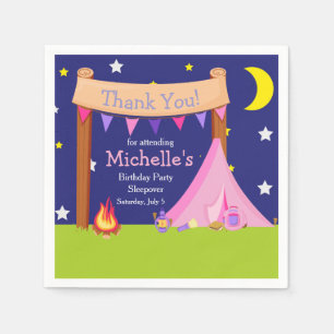 Camping Verjaardagsfeest Sleepover roze en paarse Servet