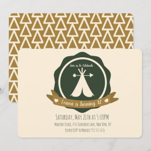 Camping Verjaardagsfeest Teepee Badge Kaart