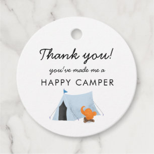 Camping Verjaardagsfeestje Blauwe Tent Happy Campe Bedankjes Labels