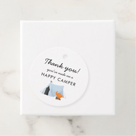 Camping Verjaardagsfeestje Blauwe Tent Happy Campe Bedankjes Labels (In situ)
