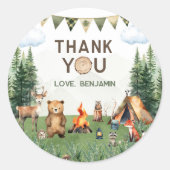 Camping Verjaardagsfeestje Dank u Ronde Sticker (Voorkant)