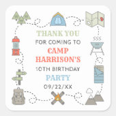 Camping Verjaardagsfeestje Dank u Vierkante Sticker (Voorkant)