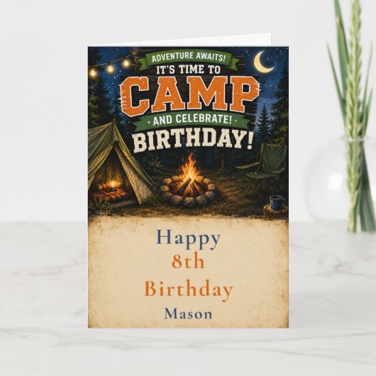 Camping verjaardagsfeestje kaart (Voorkant)