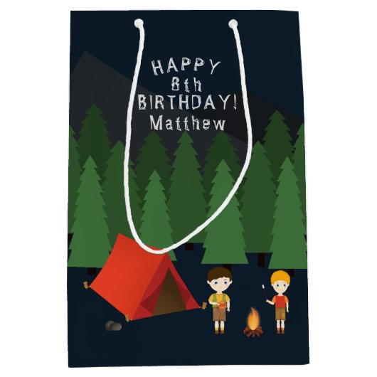 Camping Verjaardagsfeestje Medium Cadeauzakje (Voorkant)