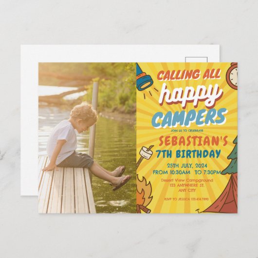 Camping Verjaardagsfeestje modern kinder Briefkaart (Voorkant / Achterkant)