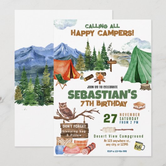 Camping Verjaardagsfeestje modern kinder Kaart (Voorkant / Achterkant)