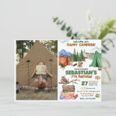 Camping Verjaardagsfeestje modern kinder Kaart (Staand voorkant)