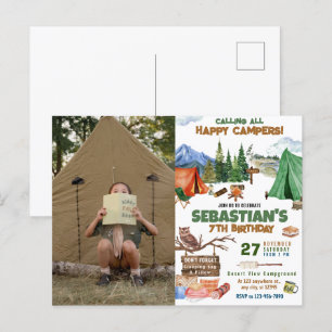 Camping verjaardagsfeestje moderne kinderen briefkaart