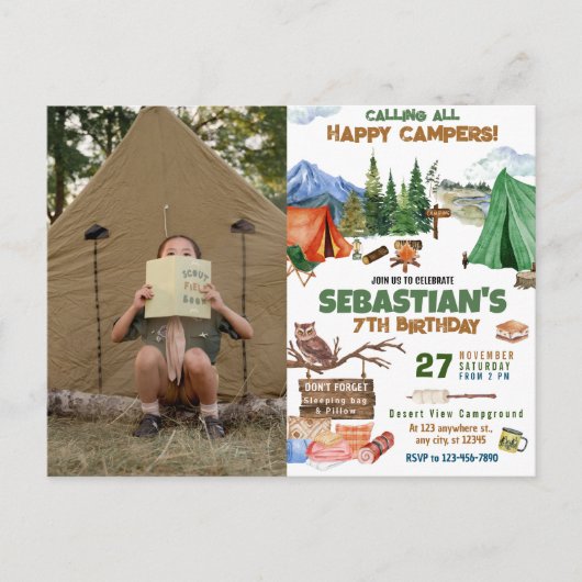 Camping Verjaardagsfeestje moderne kinderen Briefkaart (Voorkant)