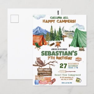 Camping verjaardagsfeestje moderne kinderen briefkaart