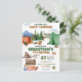 Camping verjaardagsfeestje moderne kinderen briefkaart (Staand voorkant)