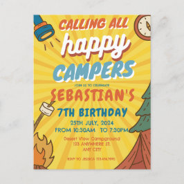 Camping verjaardagsfeestje moderne kinderen briefkaart