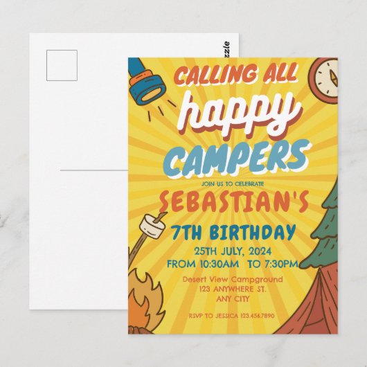 Camping Verjaardagsfeestje moderne kinderen Briefkaart (Voorkant / Achterkant)