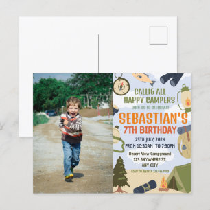 Camping verjaardagsfeestje moderne kinderen briefkaart