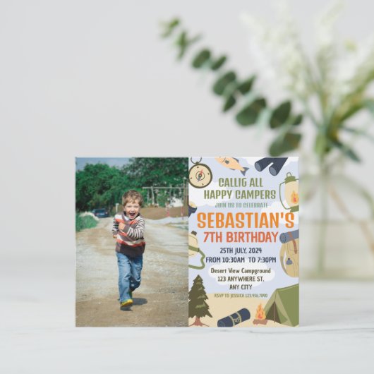 Camping Verjaardagsfeestje moderne kinderen Briefkaart (Staand voorkant)