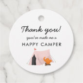 Camping Verjaardagsfeestje Roze Tent Happy Camper Bedankjes Labels (Voorkant)