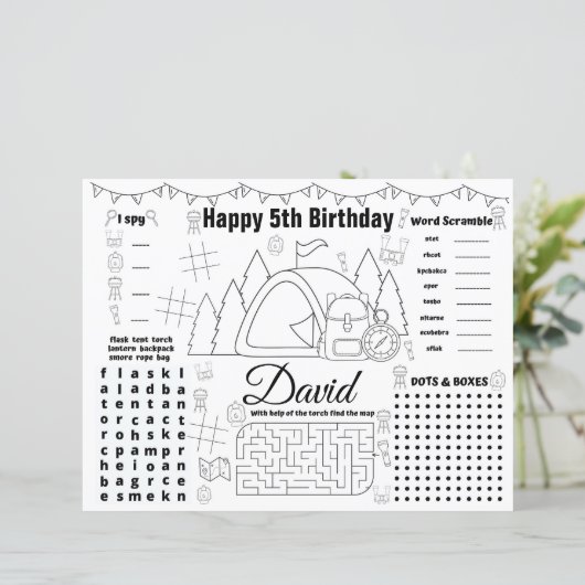 Camping verjaardagsplaatsen, Camping activity shee (Staand voorkant)