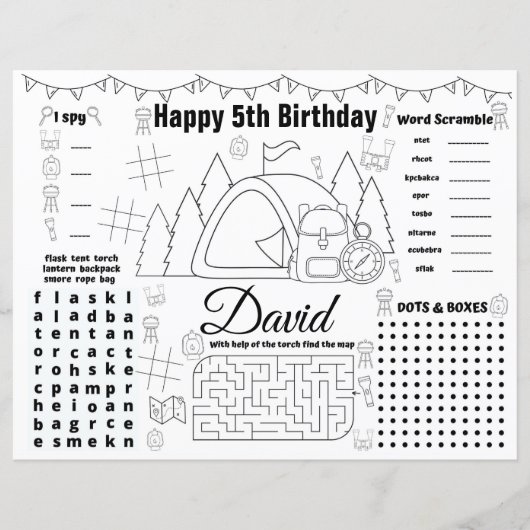 Camping verjaardagsplaatsen, Camping activity shee (Voorkant)