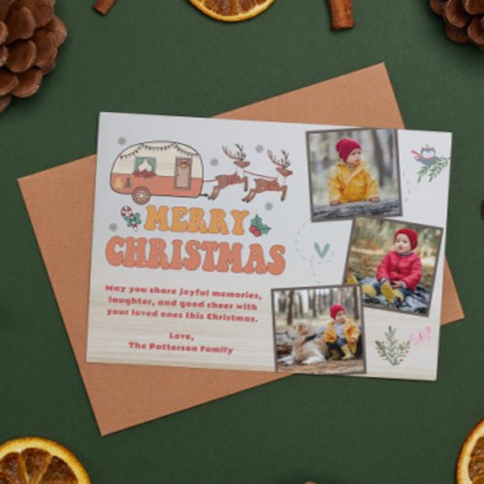 Camping Vrolijk Kerstfeest Fotocollage Rendieren Feestdagenkaart