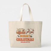 Camping Vrolijk Kerstmis Rendier Gepersonaliseerde Grote Tote Bag (Achterkant)