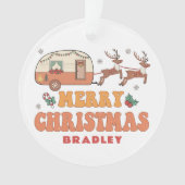 Camping Vrolijk Kerstmis Rendier Gepersonaliseerde Ornament (voorkant)