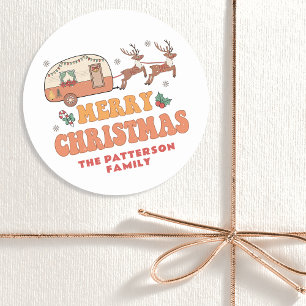 Camping Vrolijk Kerstmis Rendier Gepersonaliseerde Ronde Sticker