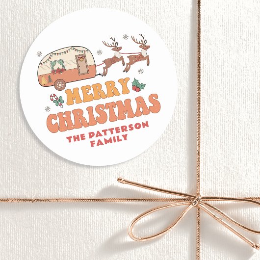 Camping Vrolijk Kerstmis Rendier Gepersonaliseerde Ronde Sticker