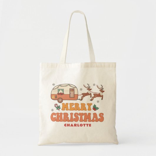 Camping Vrolijk Kerstmis Rendier Gepersonaliseerde Tote Bag (Voorkant)