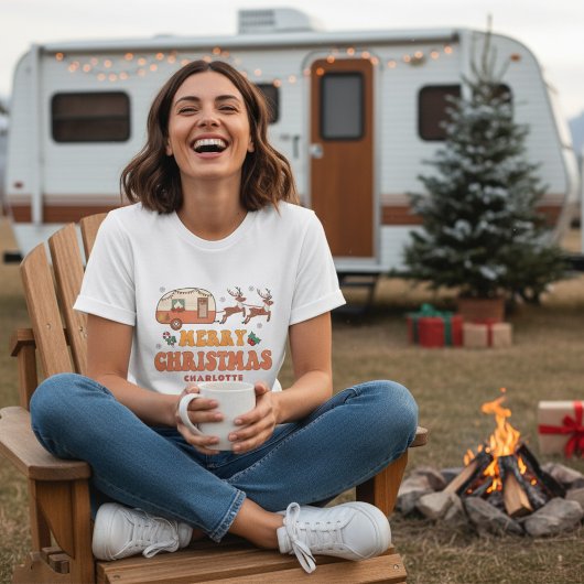 Camping Vrolijk Kerstmis Rendier Gepersonaliseerde Tri-Blend Shirt