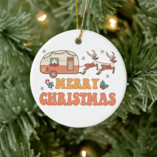 Camping Vrolijke Kerstmis Rendier Typografie Keramisch Ornament