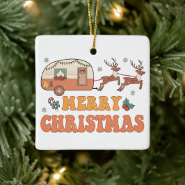 Camping Vrolijke Kerstmis Rendier Typografie Keramisch Ornament