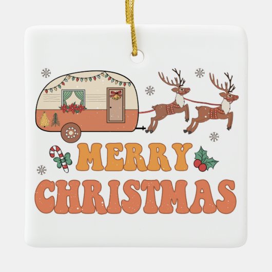 Camping Vrolijke Kerstmis Rendier Typografie Keramisch Ornament (Voorkant)