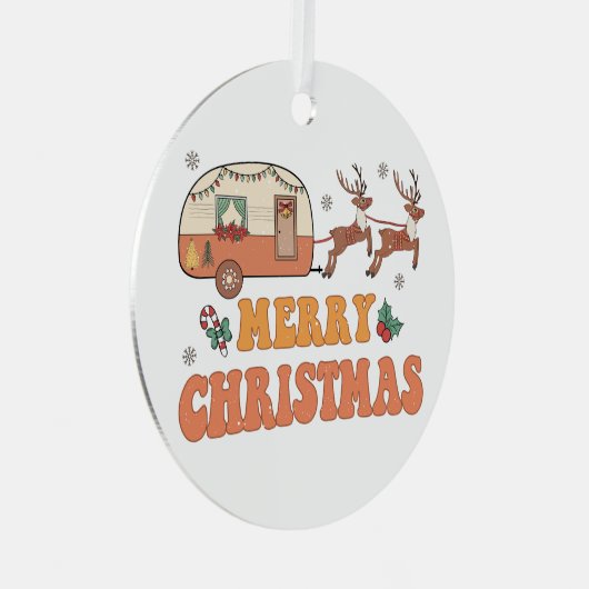 Camping Vrolijke Kerstmis Rendier Typografie Metalen Ornament (Voorkant Rechts)