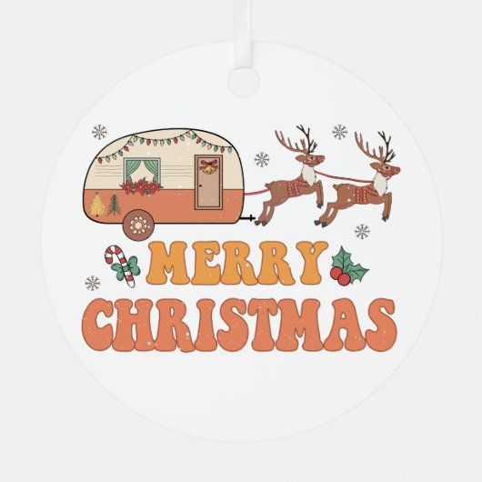 Camping Vrolijke Kerstmis Rendier Typografie Metalen Ornament (Achterkant)