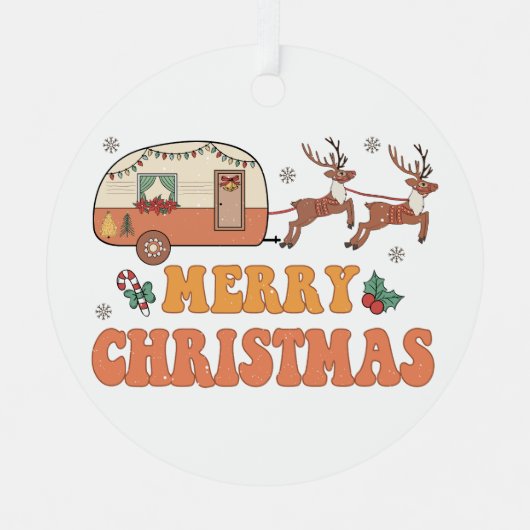 Camping Vrolijke Kerstmis Rendier Typografie Metalen Ornament (Voorkant)