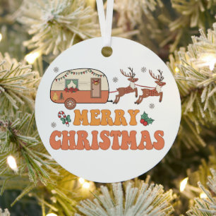 Camping Vrolijke Kerstmis Rendier Typografie Metalen Ornament